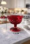 Set of 2 Red Diamond Patterned Glass Dessert Bowls with Feet - Ice Cream, Magnolia Presentation Glass - 2