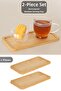 2 Pieces Rectangular Bamboo Presentation Tray - Decorative Presentation Plate Tea Coffee Serving Tray 19X10 cm