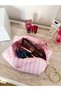 Dusty Pink Striped Waterproof Makeup Bag Beach Pool Cosmetic Bag Washable Large Size - 2