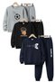 3 Yarn Winter Round Neck Print Detail Shaa Fleece-Lined Piece Boys Tracksuit Set