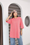 Pink Oversize Double Sleeve Long T-Shirt with Side Slits |   Cotton Basic Crew Neck Single Jersey Fabric Casual Comfortable T-Shirt |   Standard Size All Season - 5