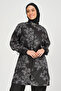 Women's Embroidery Patterned Full Covered Hijab Swimsuit 24235 Black - 6