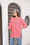 Pink Oversize Double Sleeve Long T-Shirt with Side Slits |   Cotton Basic Crew Neck Single Jersey Fabric Casual Comfortable T-Shirt |   Standard Size All Season - 4