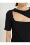 Window Detailed T-Shirt Short Sleeve Crew Neck Cotton - 5