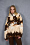 Brown Patterned Half-Zippered Pocket Inside Fleece Plush O Oversized Sweatshirt - 6