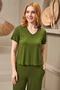 25109 Women's V-Neck Short Sleeve Loose Leg Pajamas Set - 5