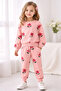4-10 Years Old Girl's 3 Thread Fabric Cotton Floral Pink Tracksuit Set