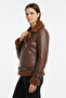 Oslo Tan Genuine Lambskin Zippered Biker Women's Coat - 2