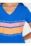 Women's Blue V-Neck Short Sleeve T-Shirt 9YAL18671IK - 6