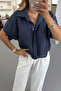 Navy Blue Short Sleeve Modal Shirt - 2