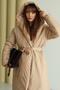 Hooded Snap Closure Fiber Long Coat Beige 6815 - 4