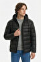 Men's Black Windproof Hooded Sports Winter Inflatable Coats - 3