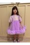 Lilac Sequined Balloon Sleeve Girl's Baby Girl Evening Dress with Grainy Tulle Skirt - Terra