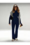 Navy Blue Premium Zippered Top and High-Waist Flared Leggings Set - 2