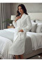 Women's Ecru Jacquard Quilted Shawl Collar Winter Special Design Full Length Dressing Gown - 2