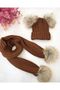 Taba Natural Double Pompon Knitwear Scarf Beanie Set - 2