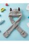 3-in-1 One-Piece Scarf Beanie Gloves 7-14 Years Old Girls Boys Winter Earflap Plush Gray - 2