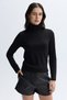 Women's Black High-Neck Fitted Long Sleeve T-Shirt