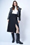Black Leather Belt Accessory Wrap Cut Midi Length Velvet Skirt Alc-X14570 - 3