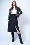 Black Leather Belt Accessory Wrap Cut Midi Length Velvet Skirt Alc-X14570 - 4