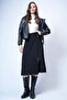 Black Leather Belt Accessory Wrap Cut Midi Length Velvet Skirt Alc-X14570 - 6
