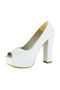 Carolina White Vegan Open-Front Round-Toe Thick Platform Heeled Bridal Shoes - 4