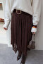 Floral Embroidered Asymmetric Long Brown Tulle Skirt - 2