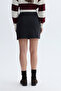 Women's Black Ribbed Stitched Mini Skirt - 4
