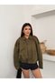 Women's Premium Suede Epaulet Bomber Jacket Khaki - 2