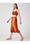 Women's Brown Midi Satin Skirtly Yours Styled By Melis Agazat Skirt - 3