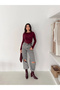 Women's Burgundy Transparent Boat Neck Cashmere Lightweight Blouse - 9
