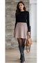 Above the Knee Brown Thessaloniki Women's Flared Skirt High Waist Elastic Waist Casual Loose Comfortable Model - 3