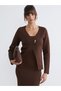 Alita City Farkıyla Soulife Brown Knitwear Plain Women's Cardigan