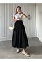 Long Elastic Waist Skirt with Flannel Pockets, Non-See-Through Poplin Fabric Seasonal Skirt (90cm) - 5
