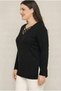 V-Neck Cross 4-Banded Side Slit Long Sleeve Stretch Fabric Viscose Fabric Blouse (Not Knitwear Sweater) - 2