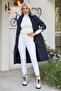 Women's Navy Blue Hooded Long Sleeve Pocket Lined Gathered Midi Oversize Casual Woven Trench Coat - 3
