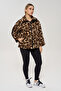 Leopard Patterned Lined Zippered Plush Sweatshirt - 2