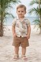 Stylish Leaf Print Shirt Adjustable Waist Slopes Short Sleeve Shorts 2-Piece Set Children and Baby