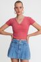 Women's V-Neck Basic T-shirt Pomegranate Flower - 3