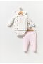 Organic Fabric Floral Patterned 3-Piece Baby Girl Set with Cardigan - 2