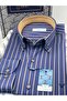 Slim Fit Long Sleeve Premium Striped Collar Buttoned Men's Shirt with Gift Box Fs-004335 - Navy Blue Beige - 3