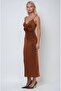 Brown Rose Detailed and Gathered Strap Dress 2938 R5-D-2 - 6