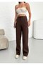 Sorane Women's Black and Brown Two-Piece High-Waisted Winter Fleece-Lined Wide-Leg Sweatpants with Stitched Cuffs - 4