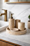 Natural Travertine Stone Bathroom Set – Liquid Soap Dispenser and Toothbrush Holder |   Minimal Luxury Design