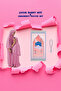 Namaz Set / Worship Set - Namaz Set, Moon Star Kaaba Patterned Sponge Prayer Mat, Rosary - Pink - 2