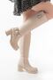 Zri̇n-3005 Premium Beige Women's Heeled Boots with Buckle Accessories and Zipper