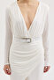 Ecru Deep V-Neck and Slit Belt Dress 2930 R2-C-2 - 6