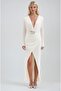 Ecru Deep V-Neck and Slit Belt Dress 2930 R2-C-2