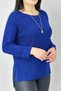 Women's Blue Crew Neck Silvery Thin T-Shirt Double Sleeve Cuffed Blouse