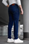 Men's Navy Blue Slim Fit Laser Stretch Fabric Jeans - 5